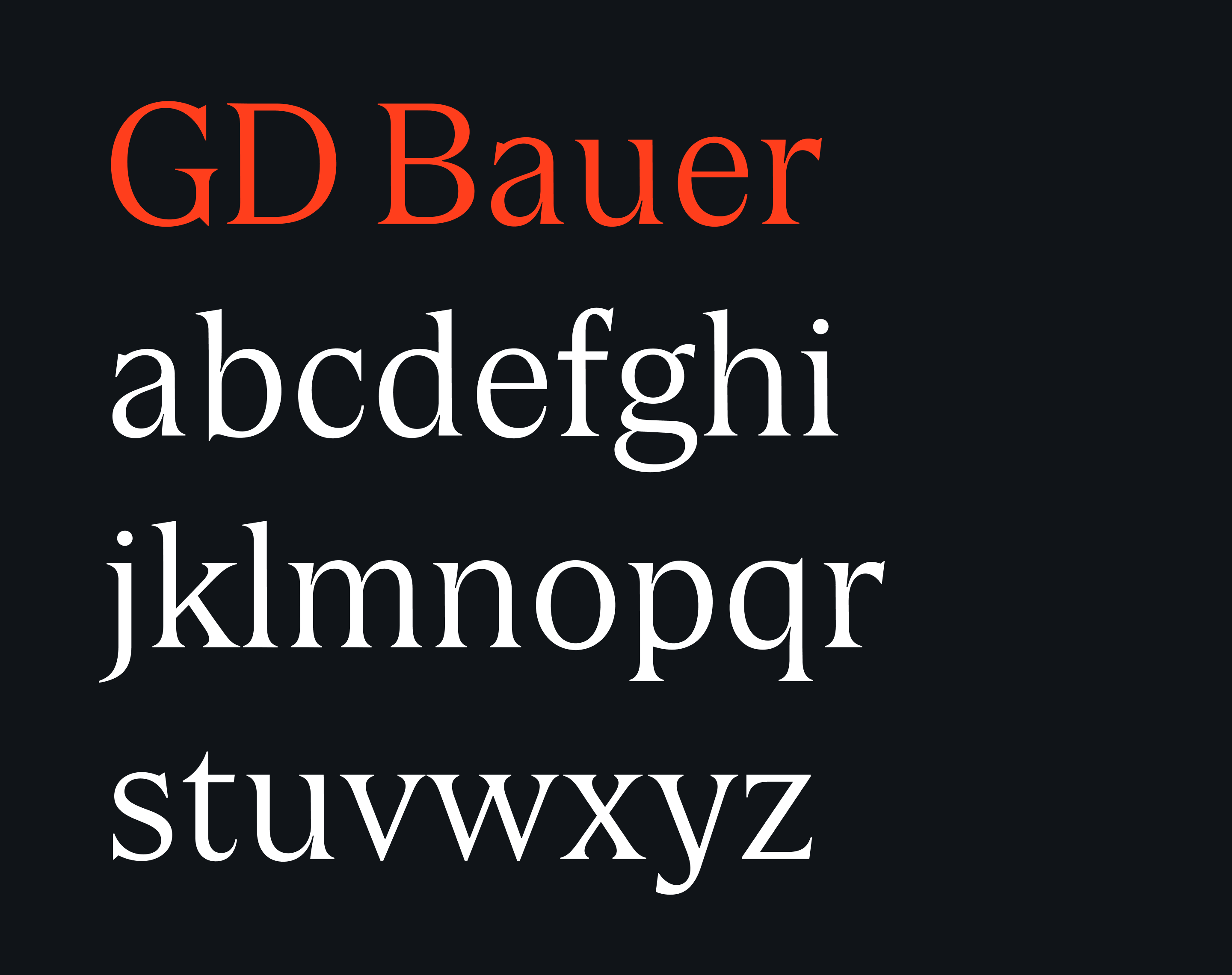 GD Bauer Display characters — lowercase letters