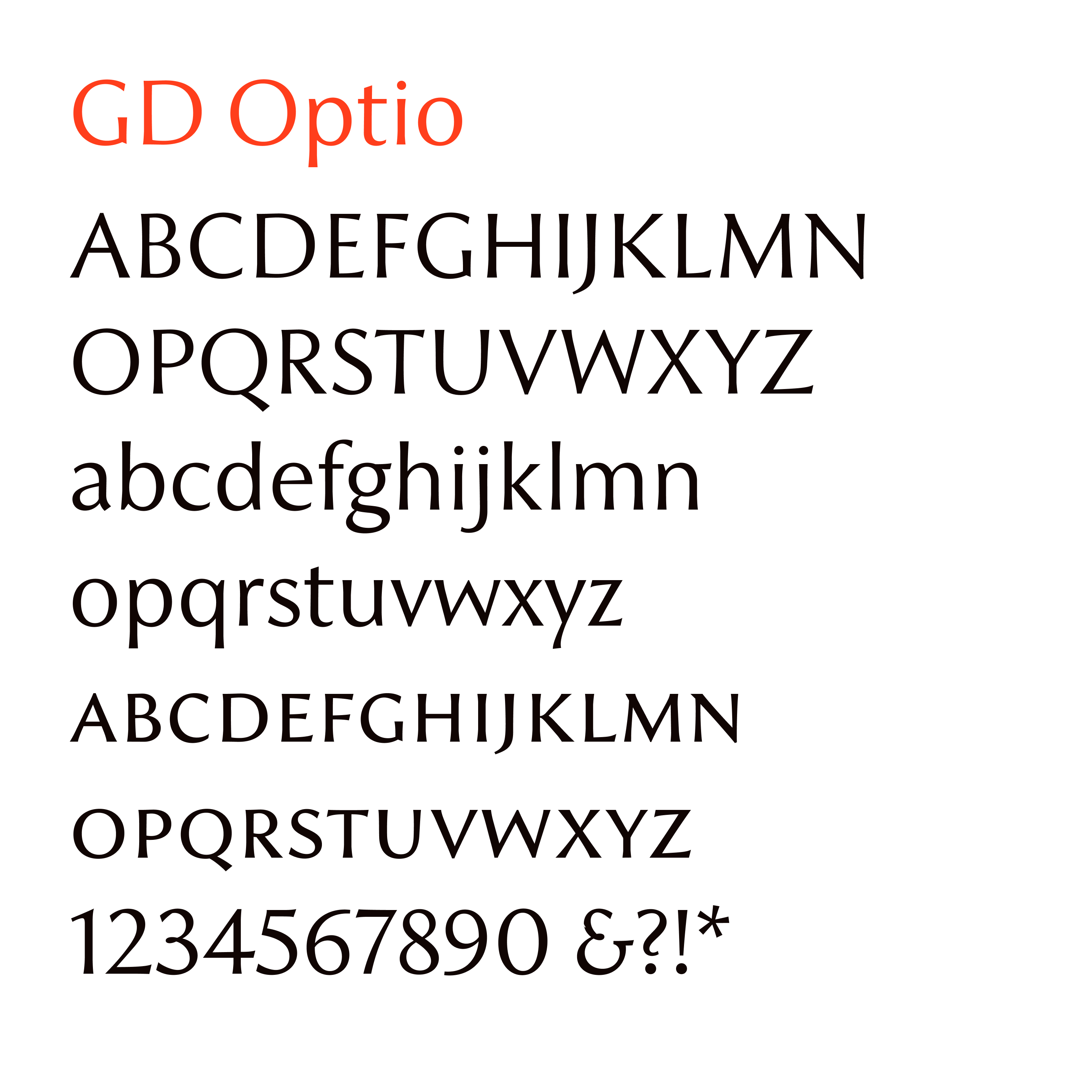 Character set for GD Optio Regular