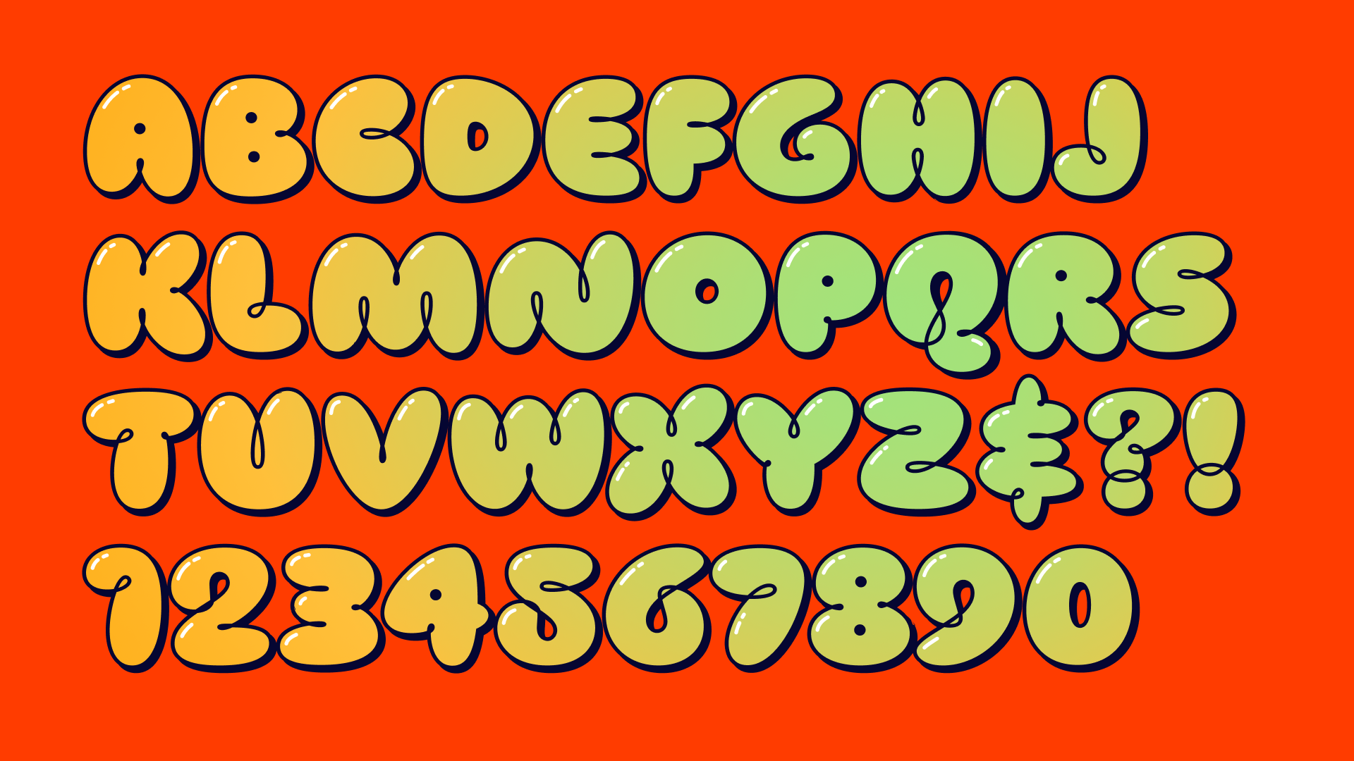 Main characters of the typeface Loopy